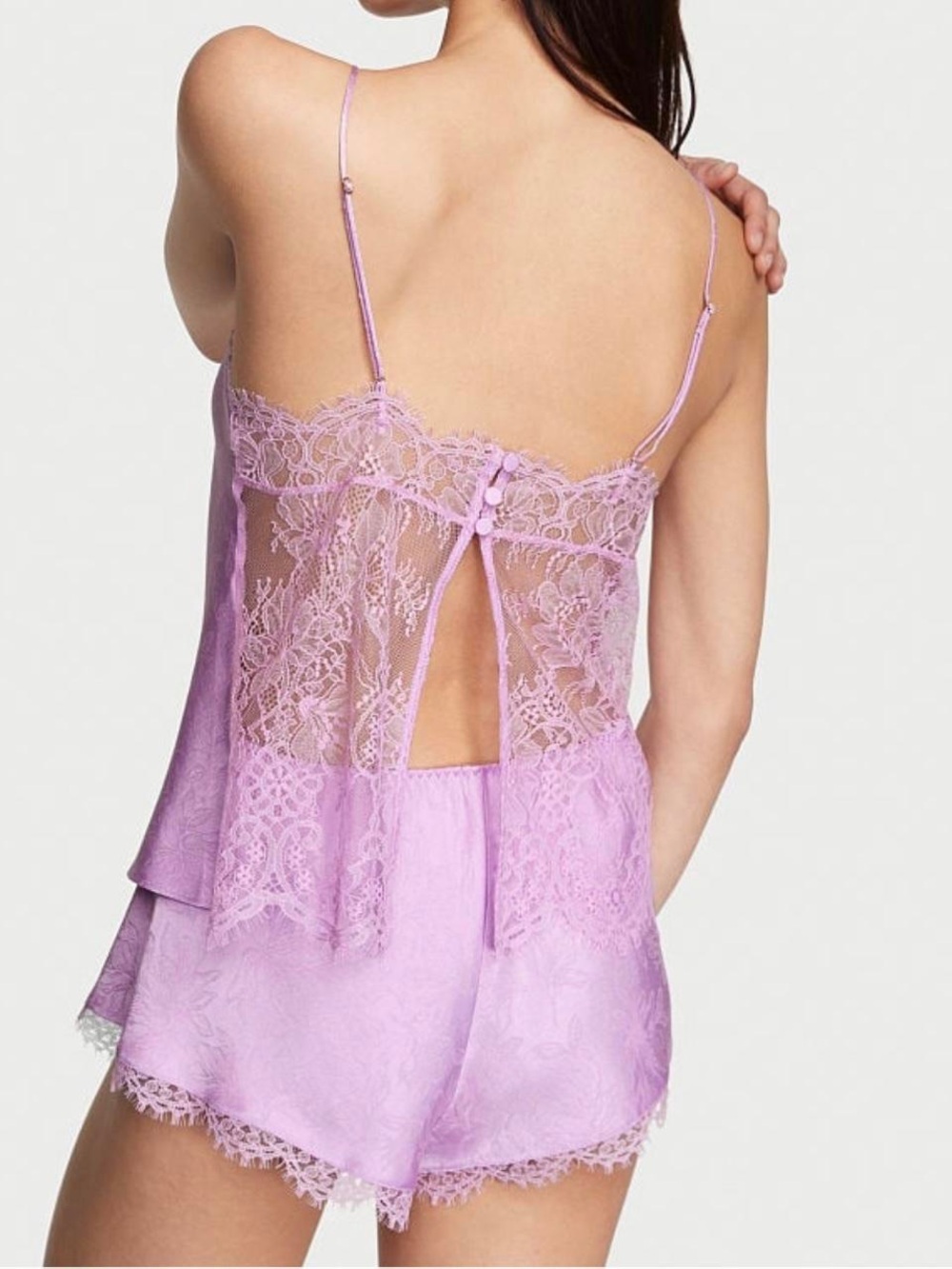 Victoria's Secret Lavender Satin & Lace Top Size M Chic Romantic Edgy Whimsical
